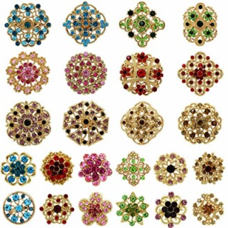 Mutian Fashion Lot 24pc Mixed Color Rhinestone Crystal Flower Brooches Pins Revisar